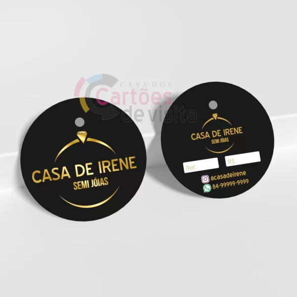 Mini tag redonda preto e dourado