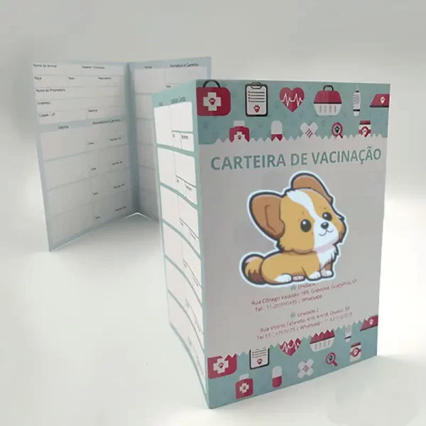 Cartão de Vacina Personalizado Tamanho 18 X 10 cm com Vinco Central